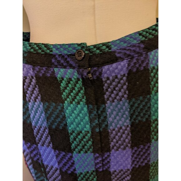 Vintage Sterling Stall Wool Plaid Pleated Midi Skirt Purple Teal Academia Sz 14 - Picture 7 of 10
